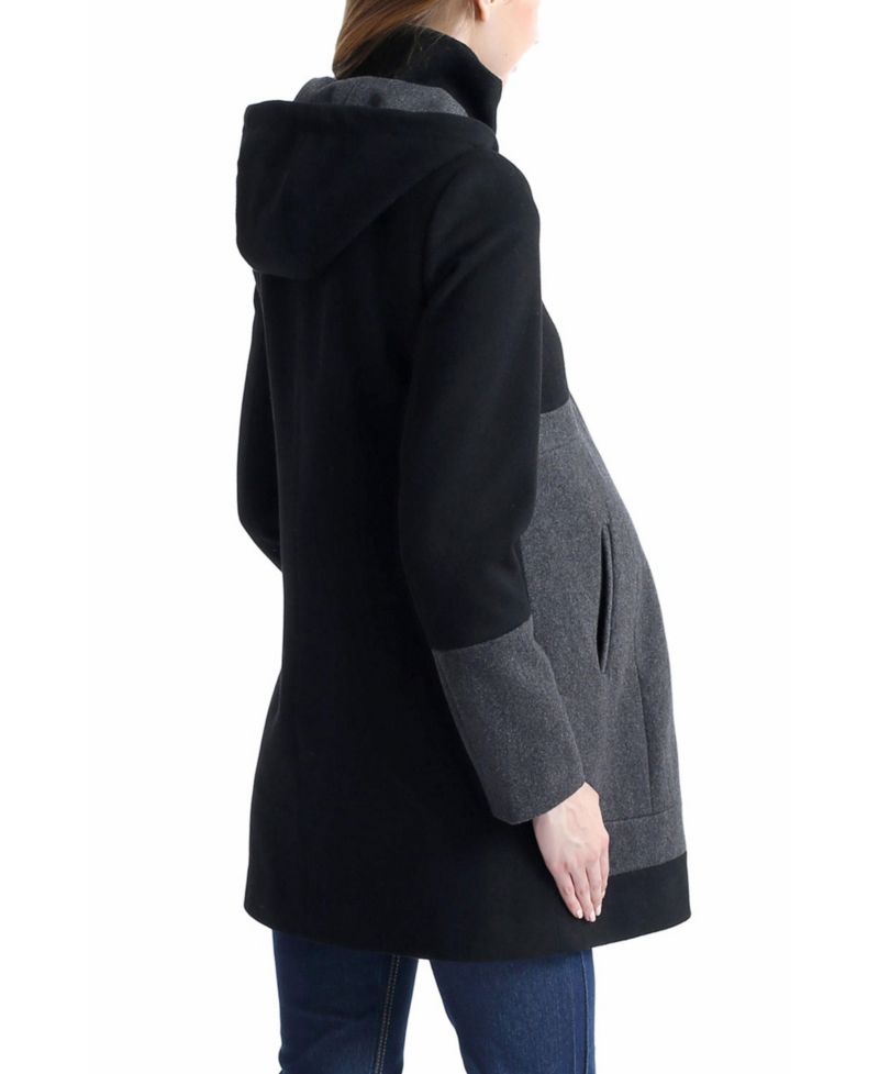 Maternity Tessa Hooded Wool-Blend Colorblock Coat