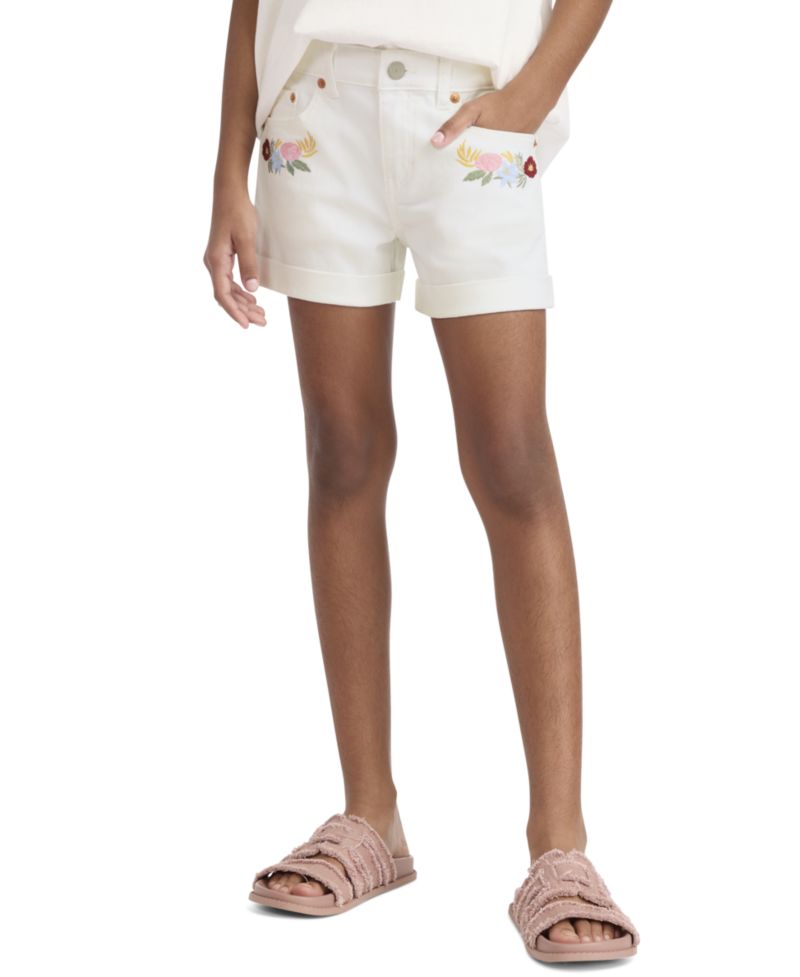 Girls' 7-16 Embroidered High-Rise Crochet Applique Shorts