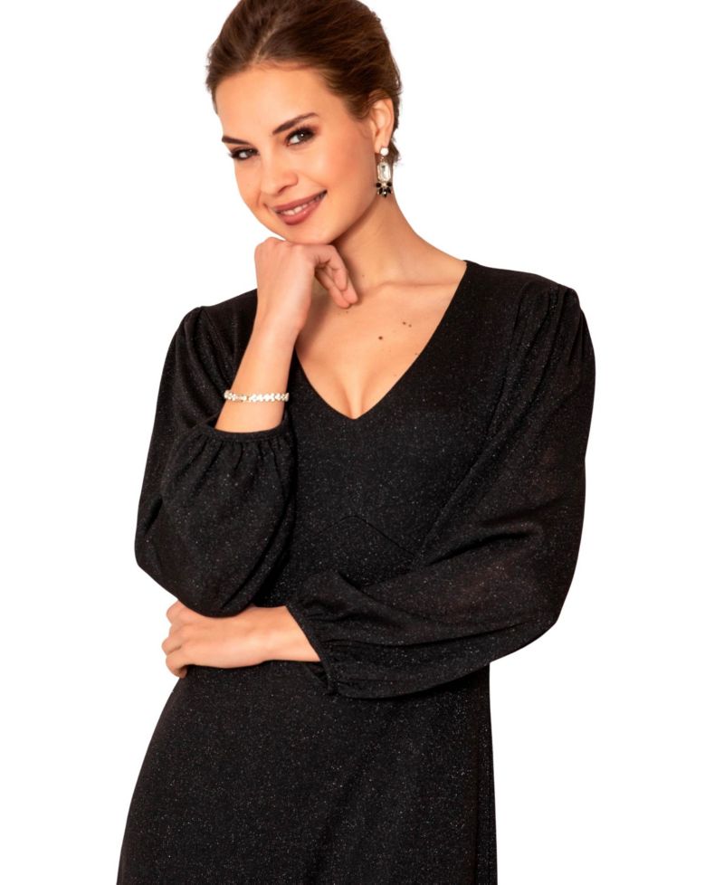 Women's Cecelia Long-Sleeve A-Line V-Neck Midi Dress