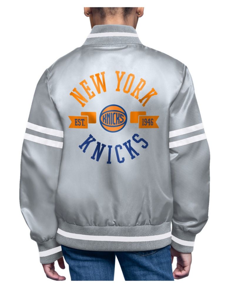 Big Boys and Girls Starter Gray New York Knicks Printed Logo Varsity Satin Full-Snap Jacket