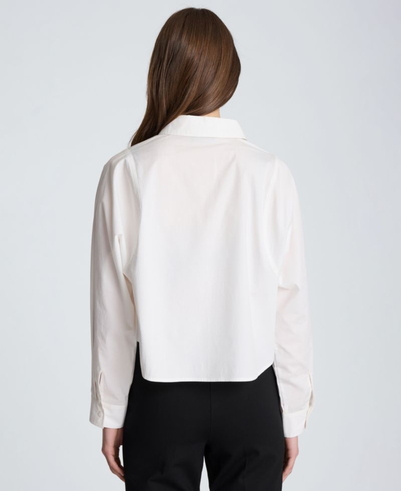 Women's Exaggerated Armhole Cropped Long Sleeve Button Front Shirt