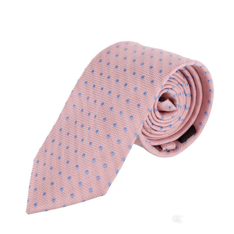 Men's Ignacio Linen Blend Polka Dot Vertical Slant Lined Business Necktie