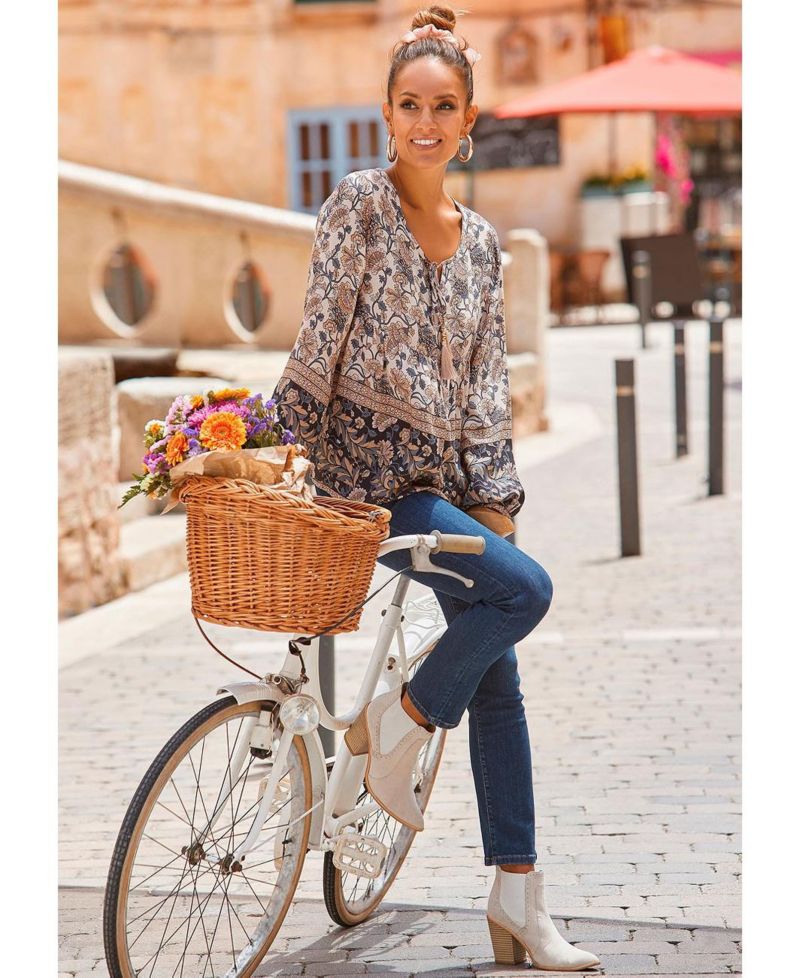 Women's Viscose Floral Print Peasant Look Blouse