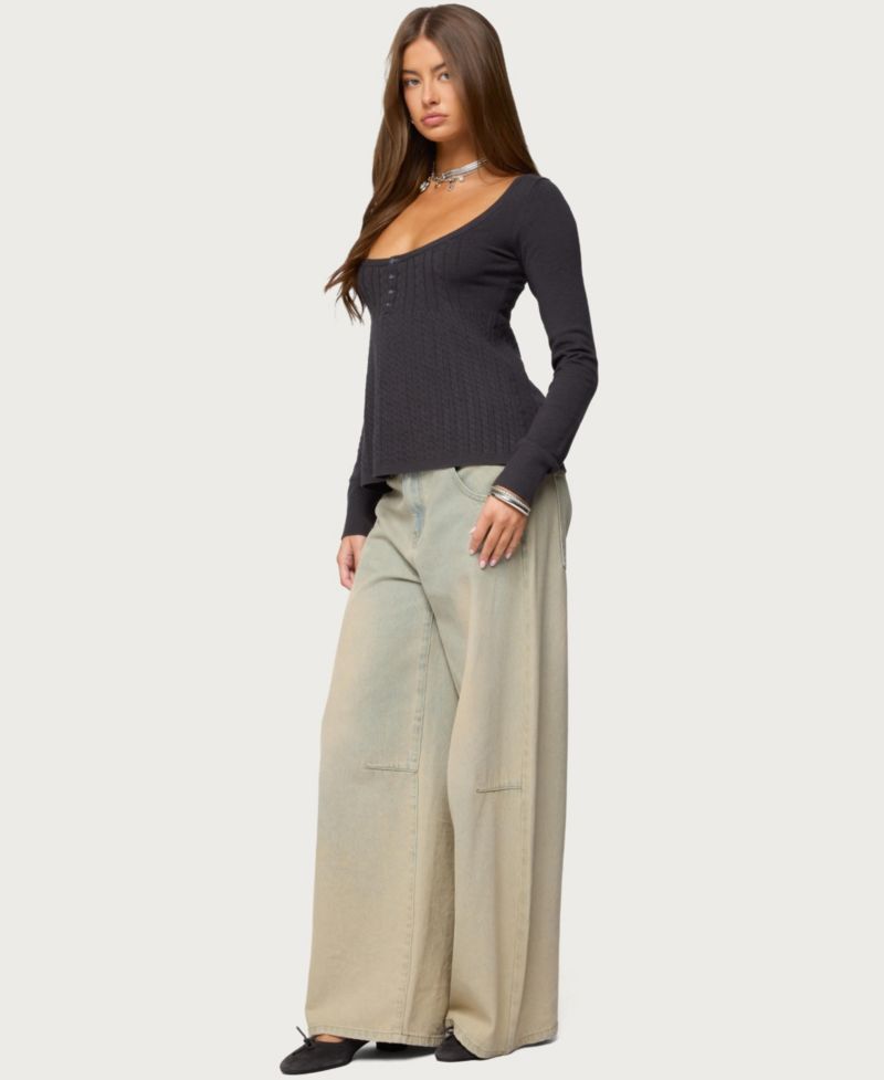 Women's Jaylah Cable Knit Babydoll Top