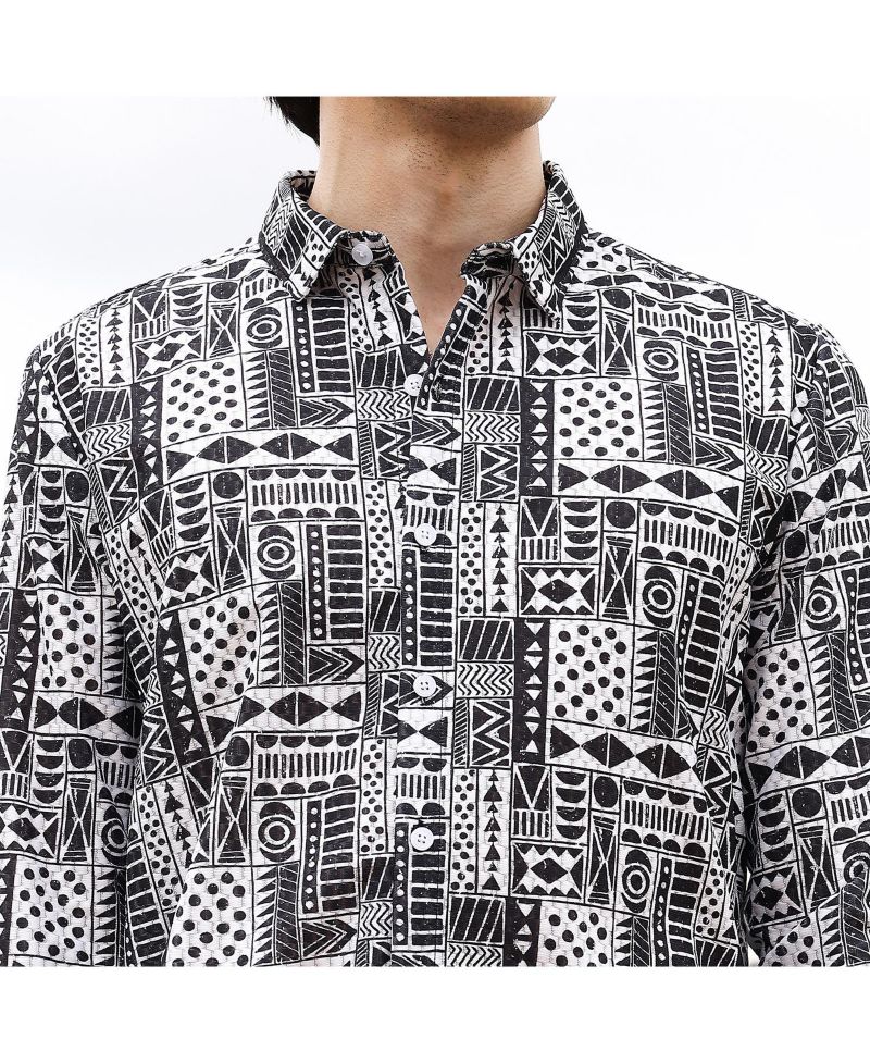 Men's Off-White & Midnight Black Abstract Geometric Shirt