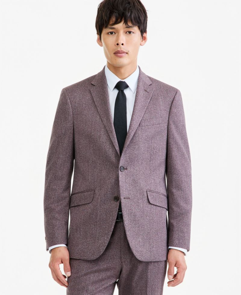 Men's Eggplant Herringbone Slim Techni-Cole Suit Jacket