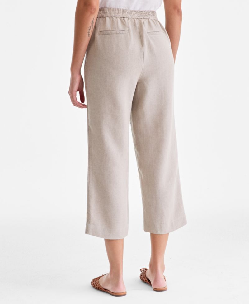 Petite 100% Linen Pull-On Cropped Pants