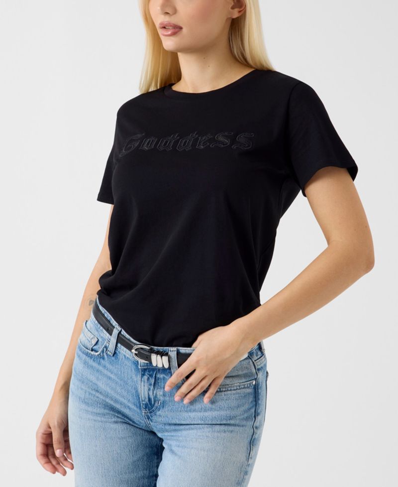 Women's Mesh Phrase Short-Sleeve Cotton T-Shirt