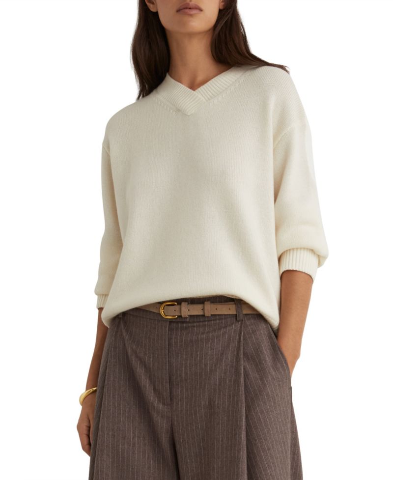 Women's Mari V-Neck Wool-Cashmere Blend Dropped-Shoulder Sweater