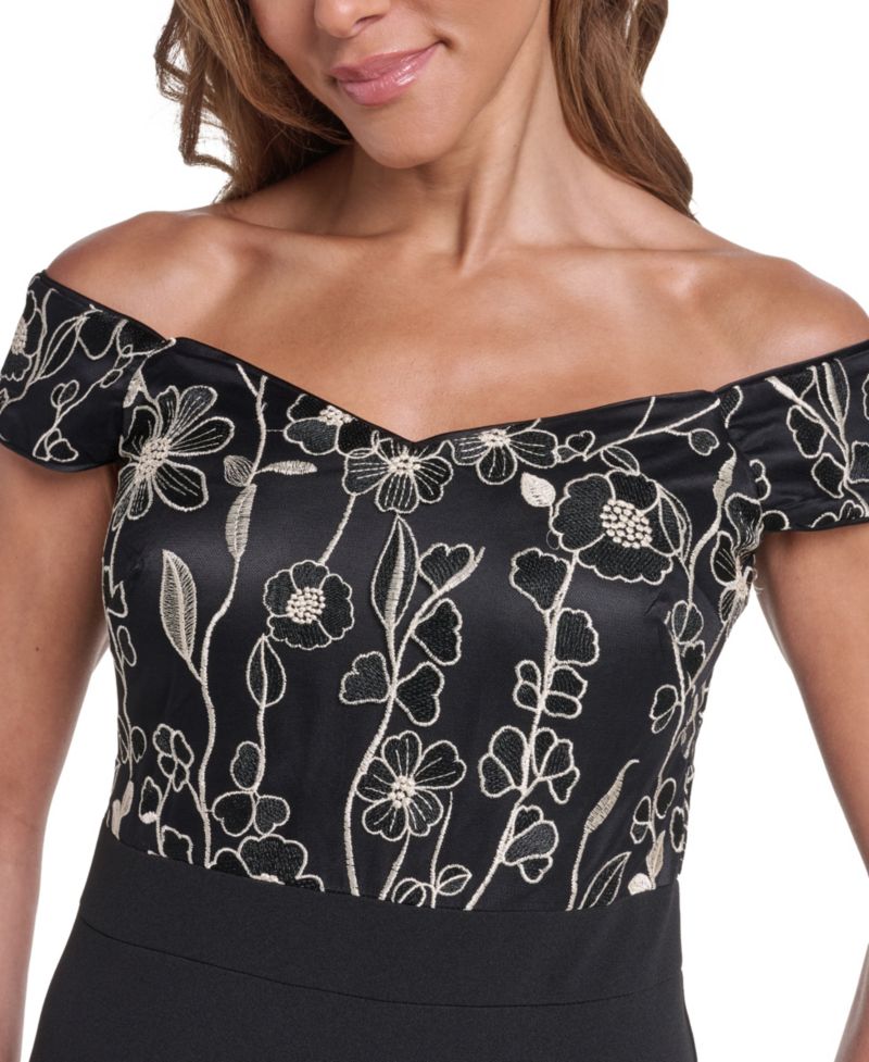 Women's Off-the-Shoulder Floral Combo-Skirt Gown