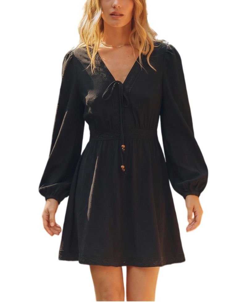 Women's Boho Lace Long Sleeve Mini Dress