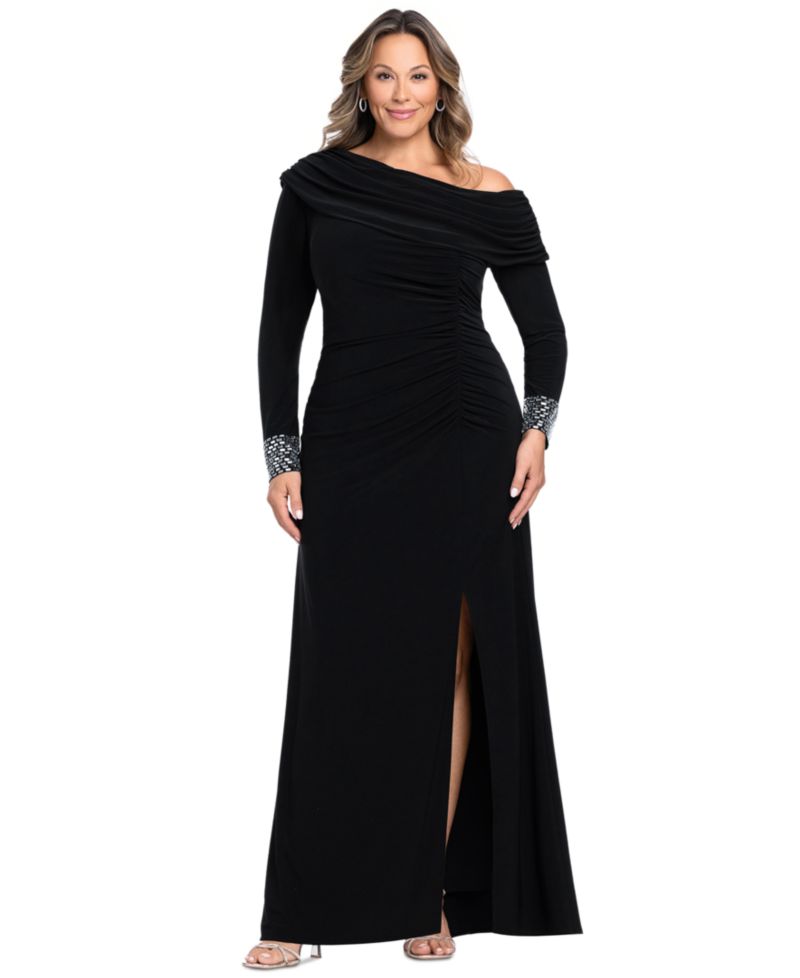 Plus Size Asymmetrical Neck Gown