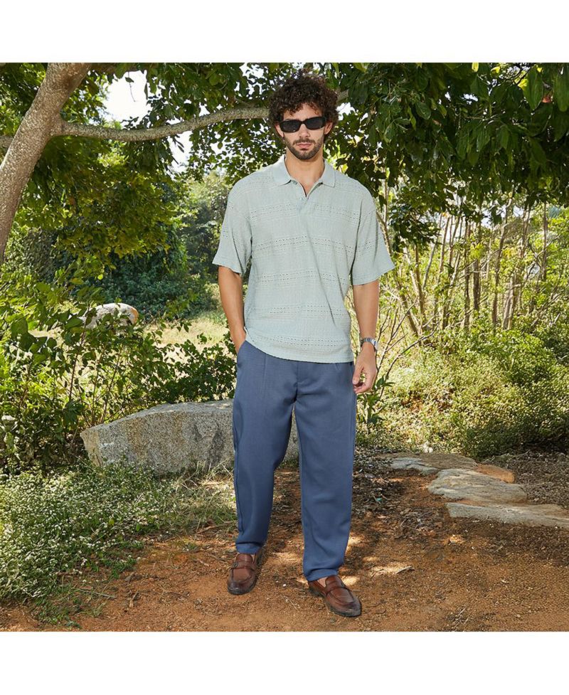 Men's Sage Green Bohomian Oversized Polo T-Shirt