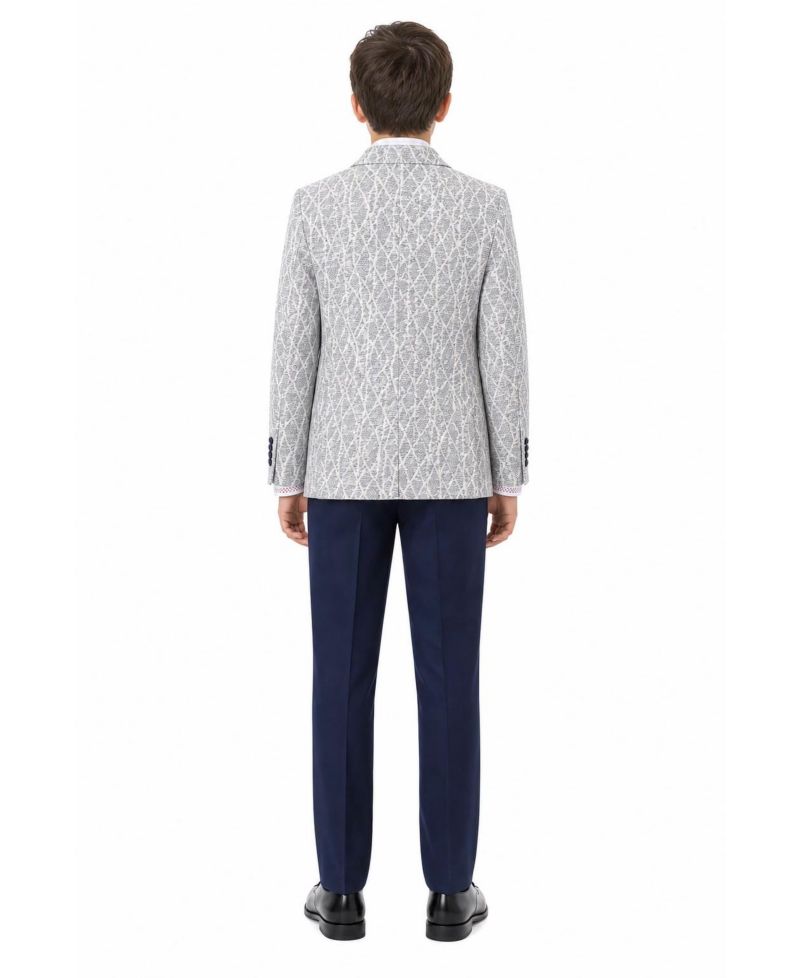 Boys Blue Slim Fit Geometric Pattern Blazer