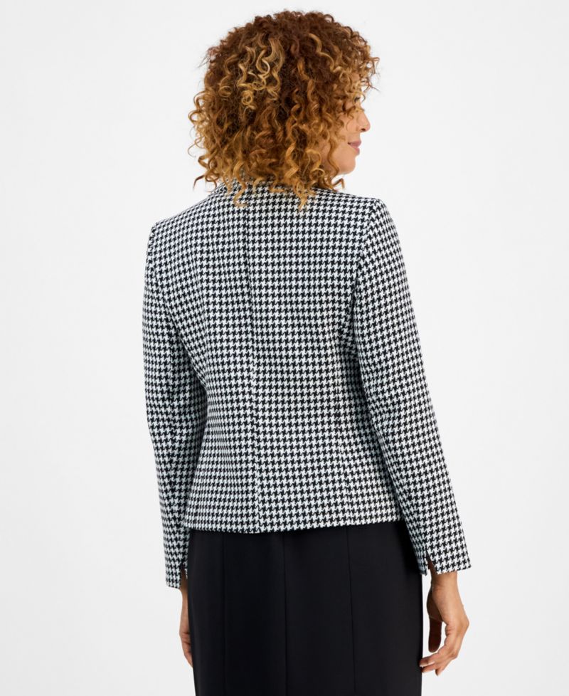 Women's Houndstooth Jacket & Pleated Pencil 2 Piece Skirt Suit