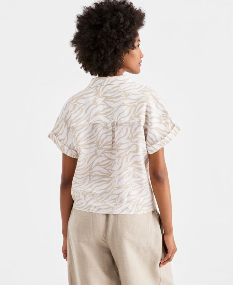 Petite Linen Tie-Front Top