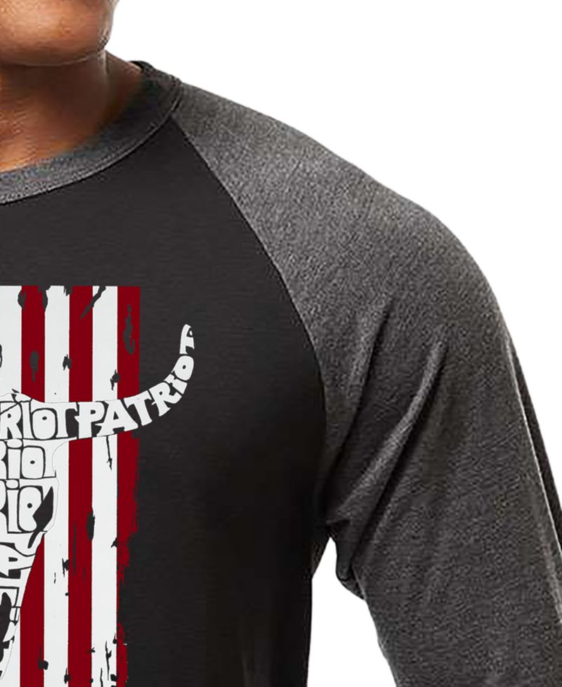 Men's Patriot Cow Skull Word Art Raglan-Sleeve T-Shirt