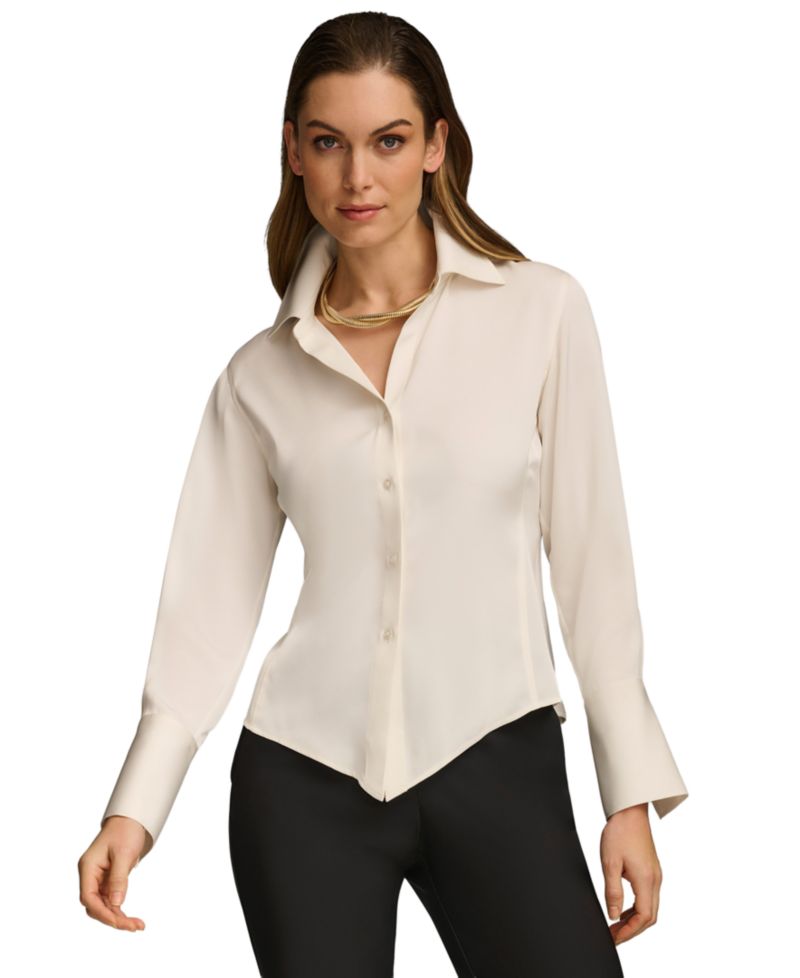 Women's Button-Front Point Hem Top