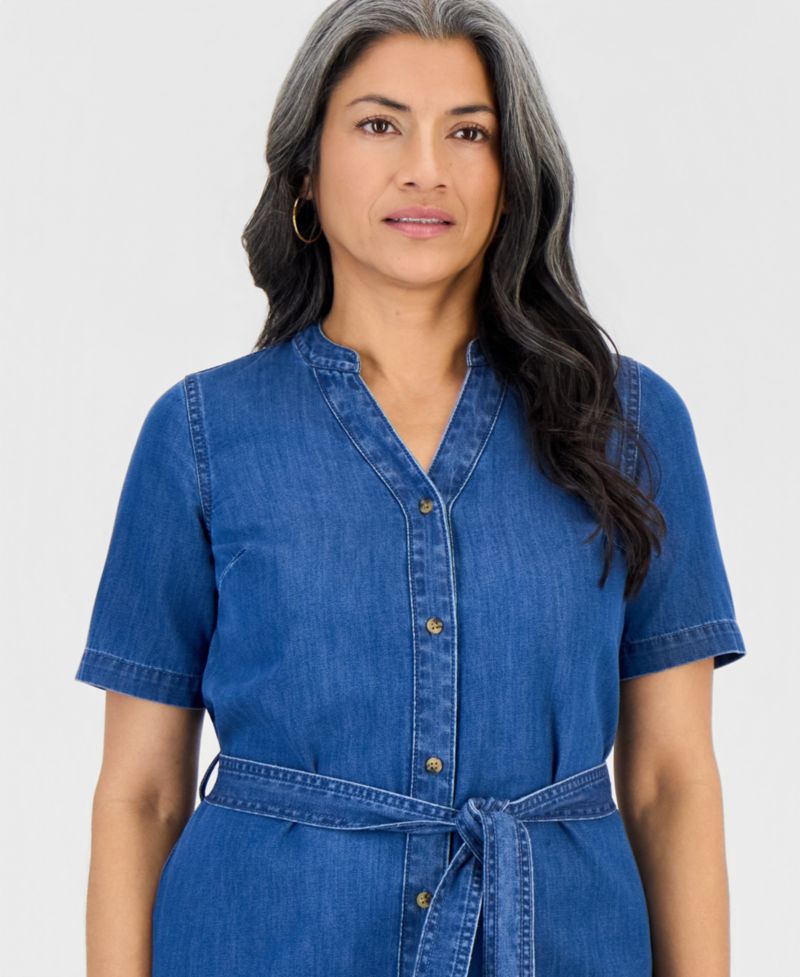 Petite Denim Tiered Midi Dress