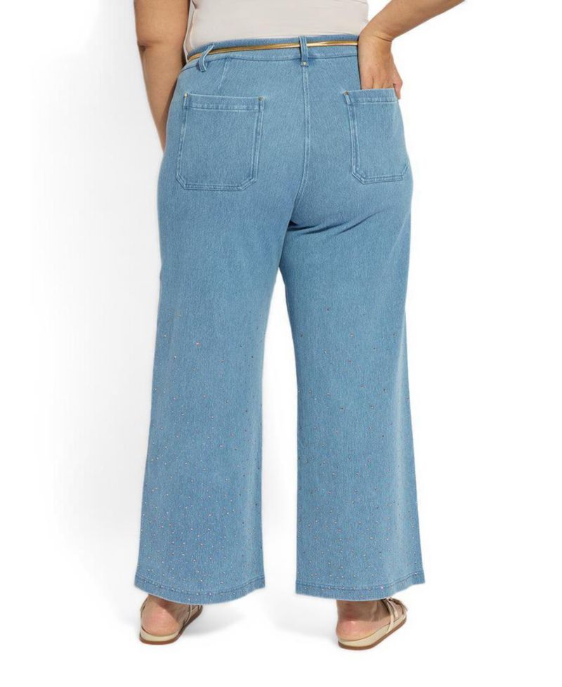 Plus Size Erin Crystal Embellished Wide-Leg 4-Way Stretch Jeans