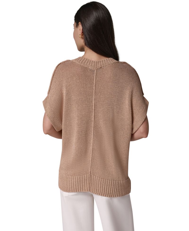 Women's Short Sleeve Relaxed Fit Lurex Sweater
