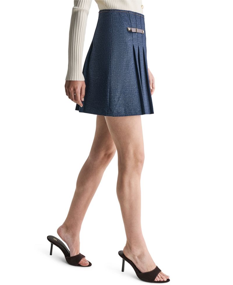 Women's Pleated A-Line Mini Denim Skirt