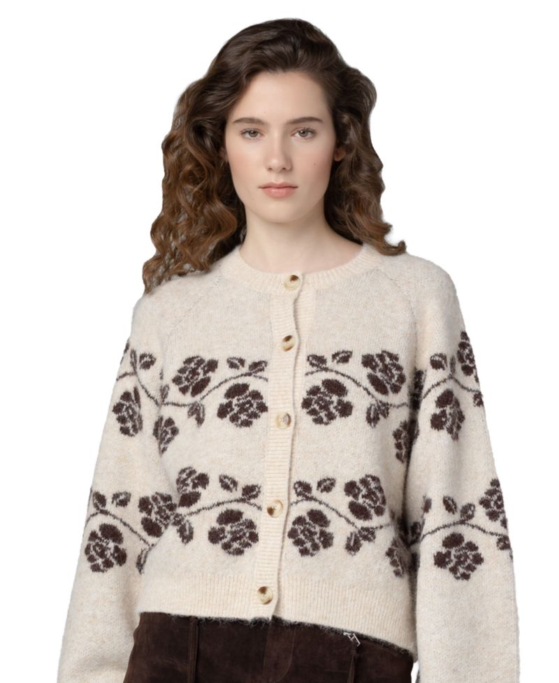 Women's Floral-Print Scoop Neck Cardigan