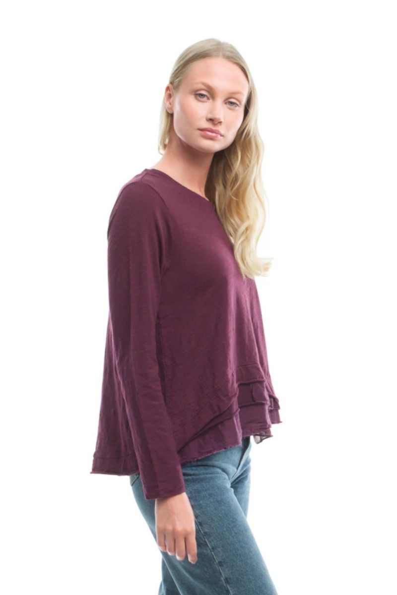 Women's Clothing Boxy Mixed Fabric Hem Tee