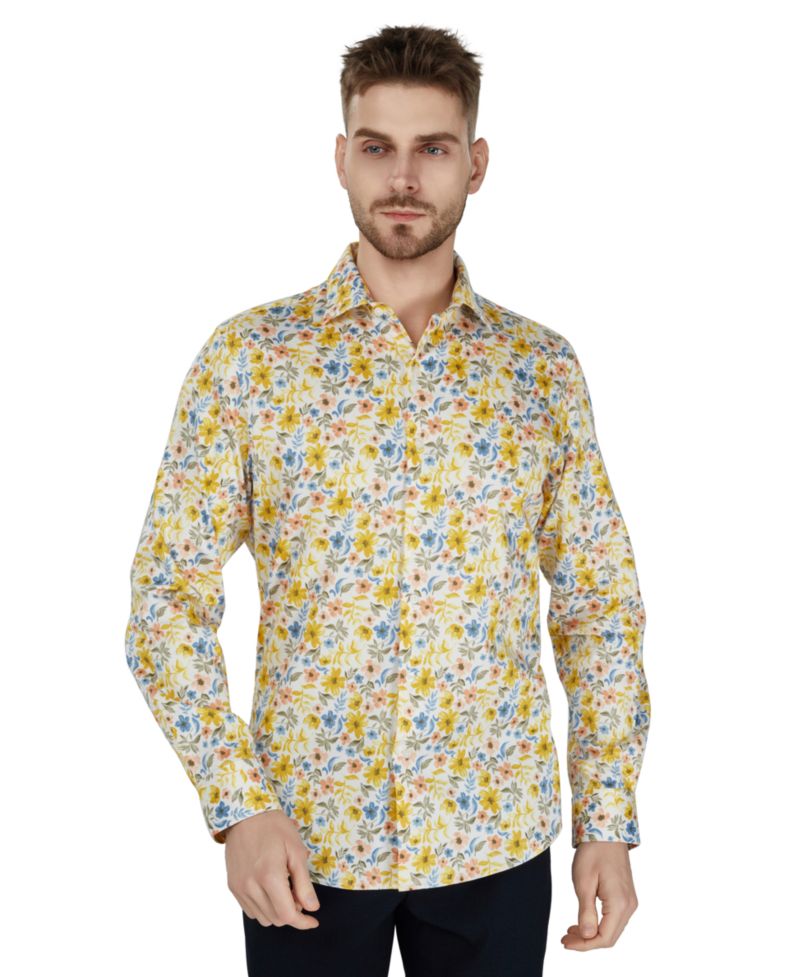 Men's Slim-Fit Floral Printed Dress Shirt