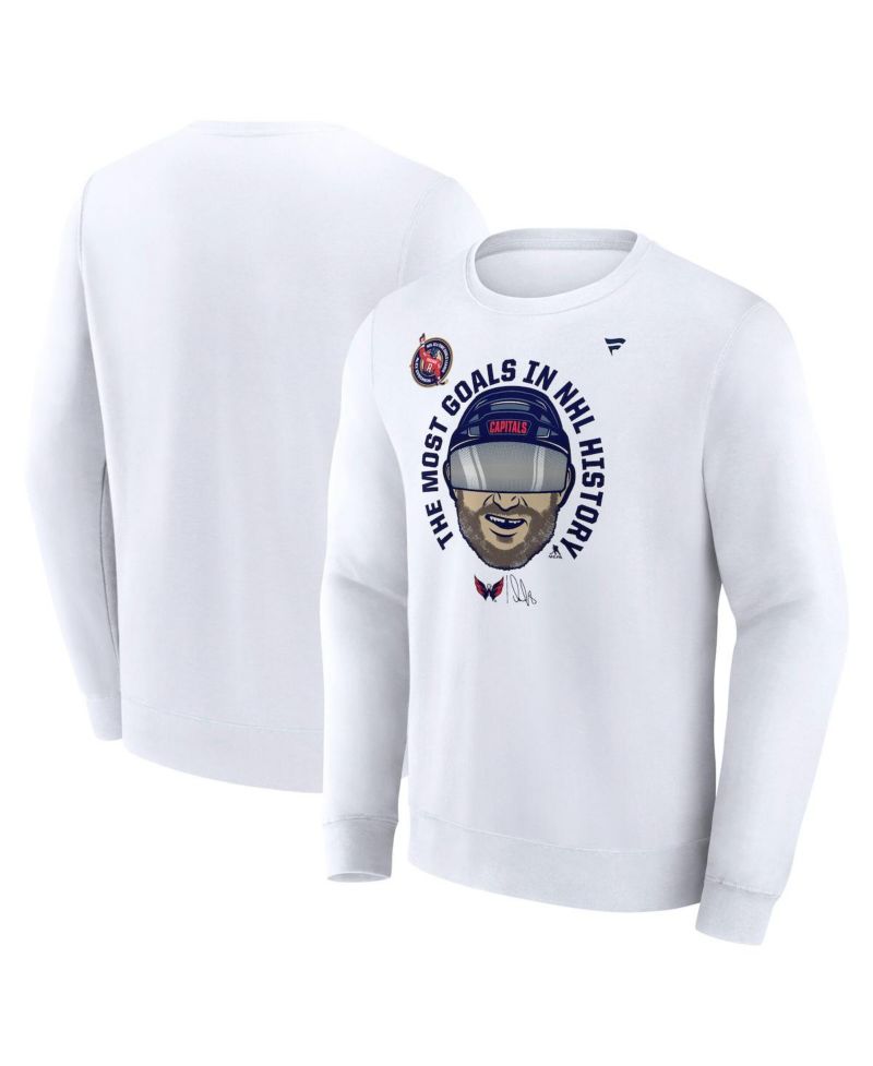 Men's Alexander Ovechkin White Washington Capitals NHL All-Time Leading Goal Scorer GR8 Caricature Fleece Pullover Sweatshirt