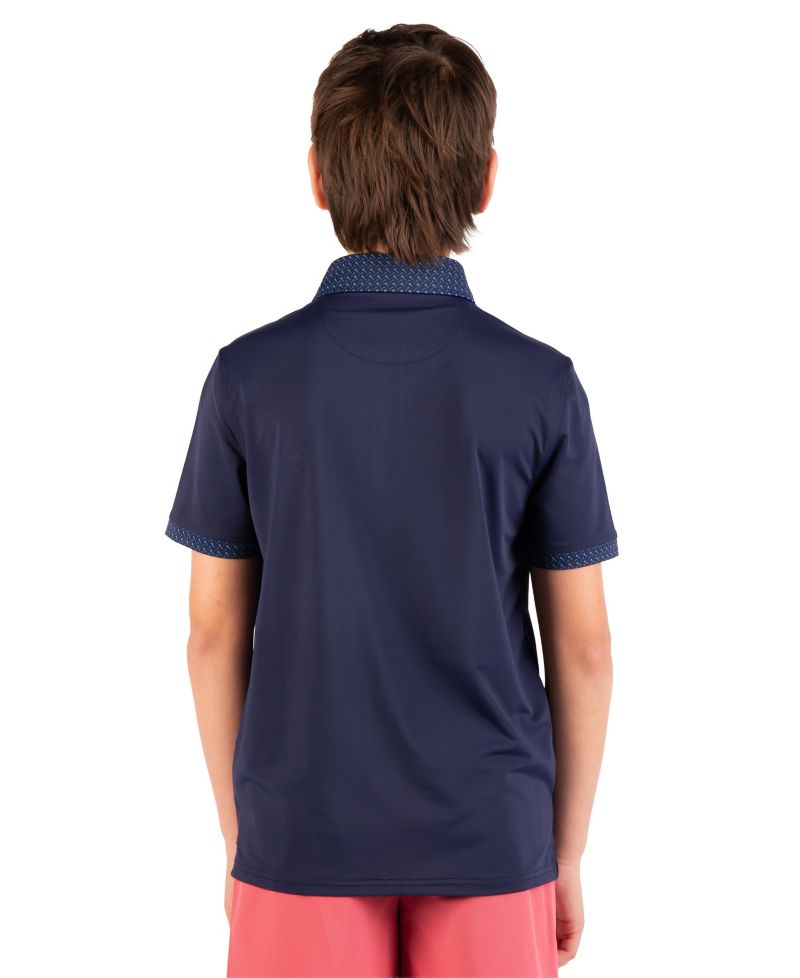 Boys Micro Perforated Polo With Printed Collar And Sleeve Trim