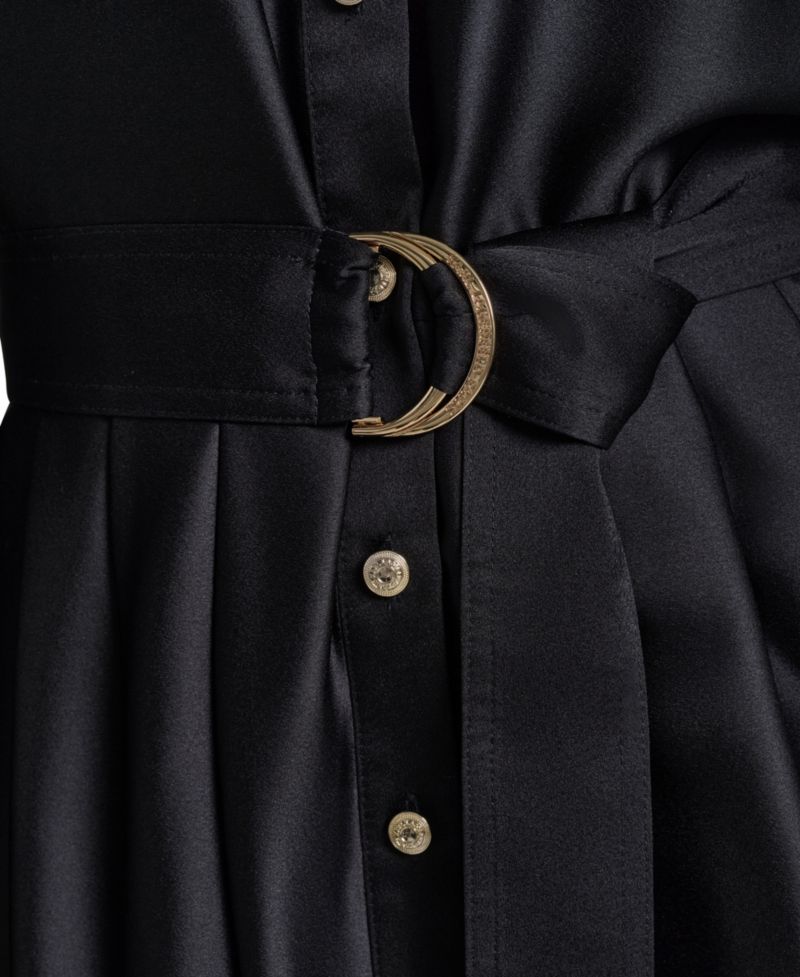Women's Placed-Print Satin Long-Sleeve Dress