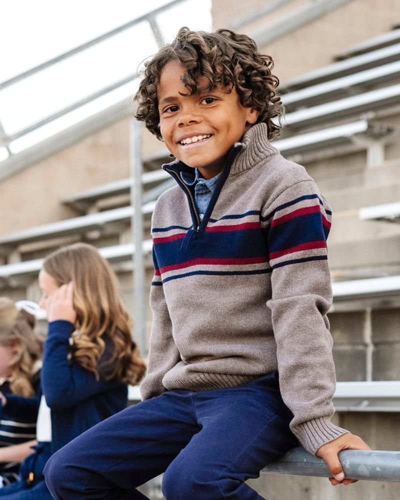 Hope and Henry Little and Big Boys' Organic Long Sleeve Half Zip Sweater with Engineered Stripe