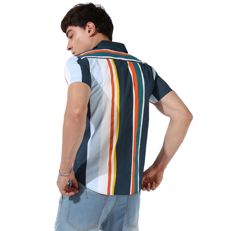 Men's Striped Button Up Cotton Shirt