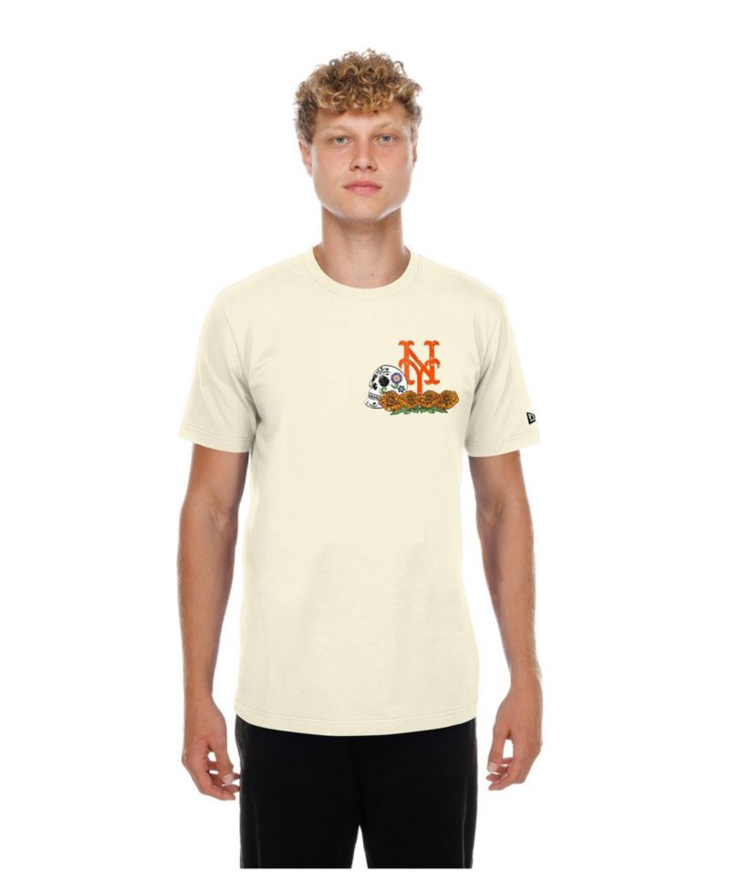 Men's Natural New York Mets Dia de los Muertos Sugar Skull T-Shirt
