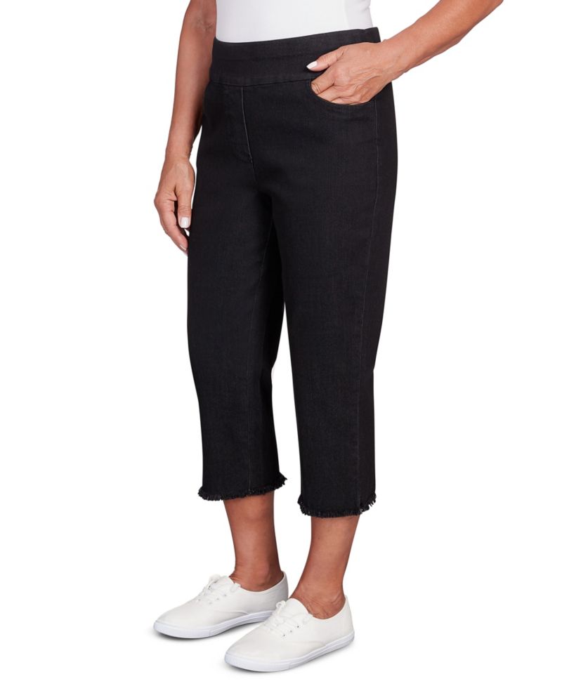 Plus Size Classic Super Stretch Denim Fringe Capri Pants