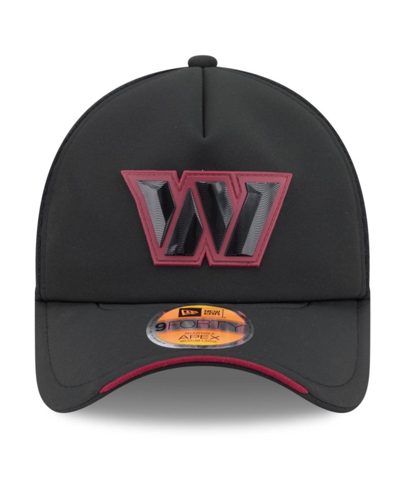 Men's Black Washington Commanders 2026 Sideline Apex 9FORTY Adjustable Trucker Hat