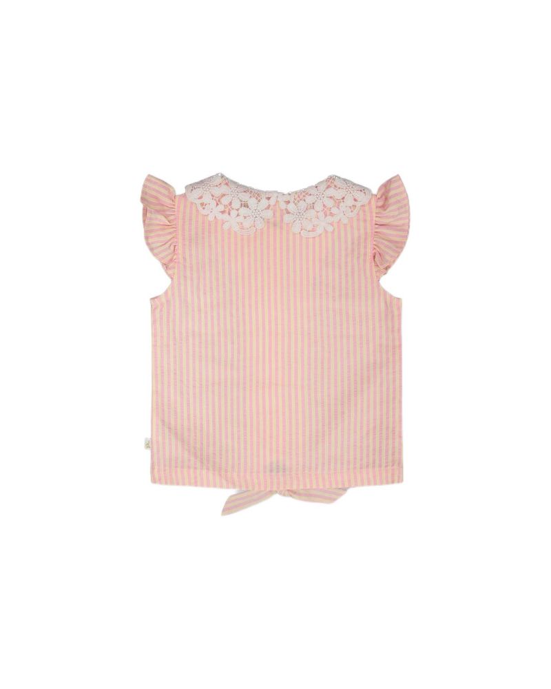 Little Girls Little/Big Stripes with Crochet Collar Sleeveless Shirt