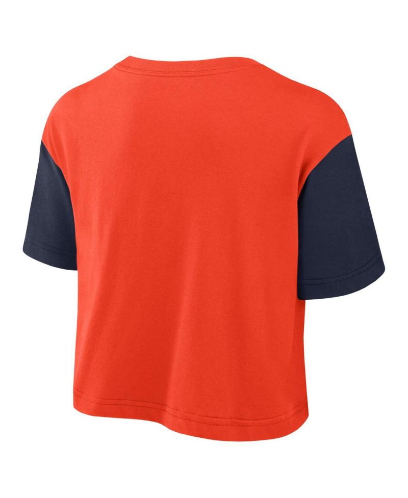 Women's Orange/Navy Auburn Tigers Color Block Script Cropped T-Shirt