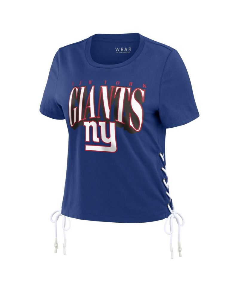 Women's Royal New York Giants Lace Up Side Modest Cropped T-Shirt