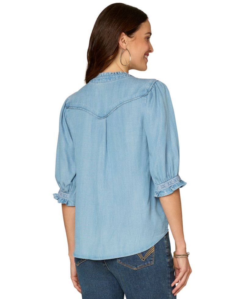 Women's Cinched Band Sleeve Collared Shirt