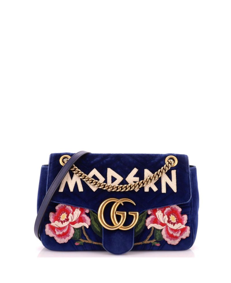 Medium GG Marmont Flap Bag Embroidered Matelasse Velvet