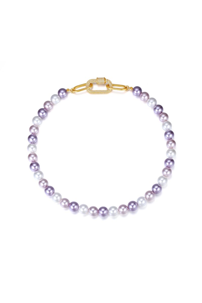 Shell Pearl Necklace with Gem-Encrusted Carabiner Lock (Large)