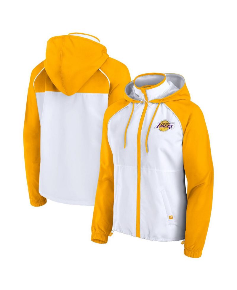 Women's White/Gold Los Angeles Lakers Anorak Raglan Full-Zip Hoodie Jacket