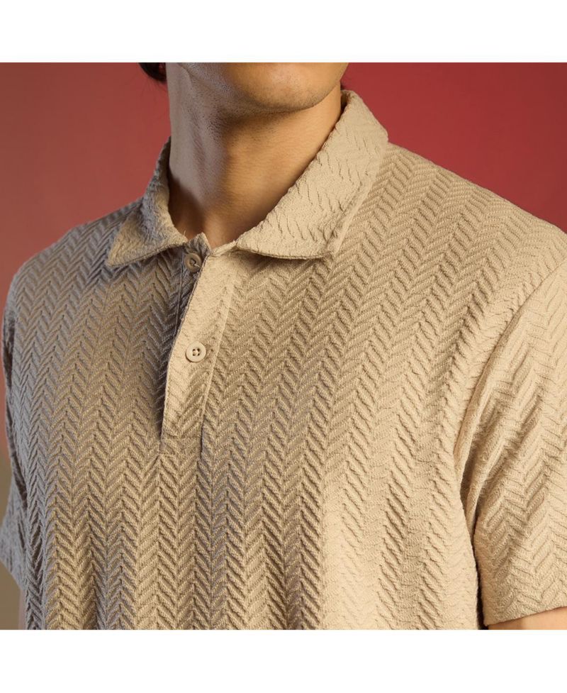 Men's Saltbox Beige Chevron Polo T-Shirt