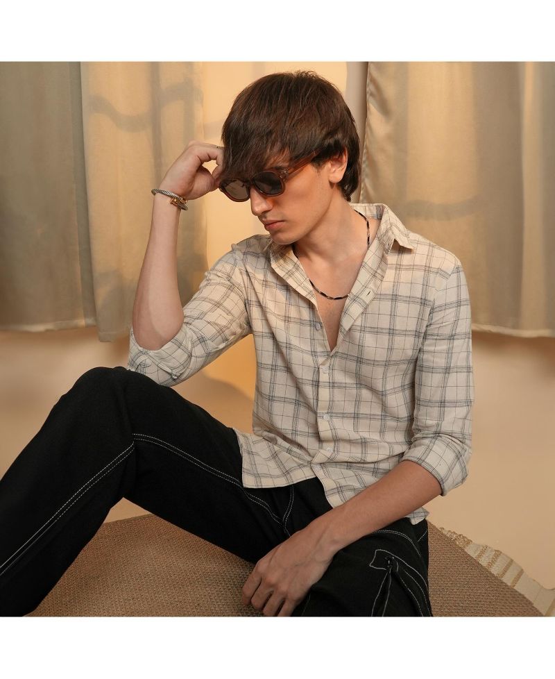 Men's Off-White Tartan Plaid Shirt
