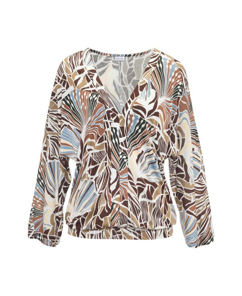Women's Printed V-Neck Long Dolman-Sleeve Top