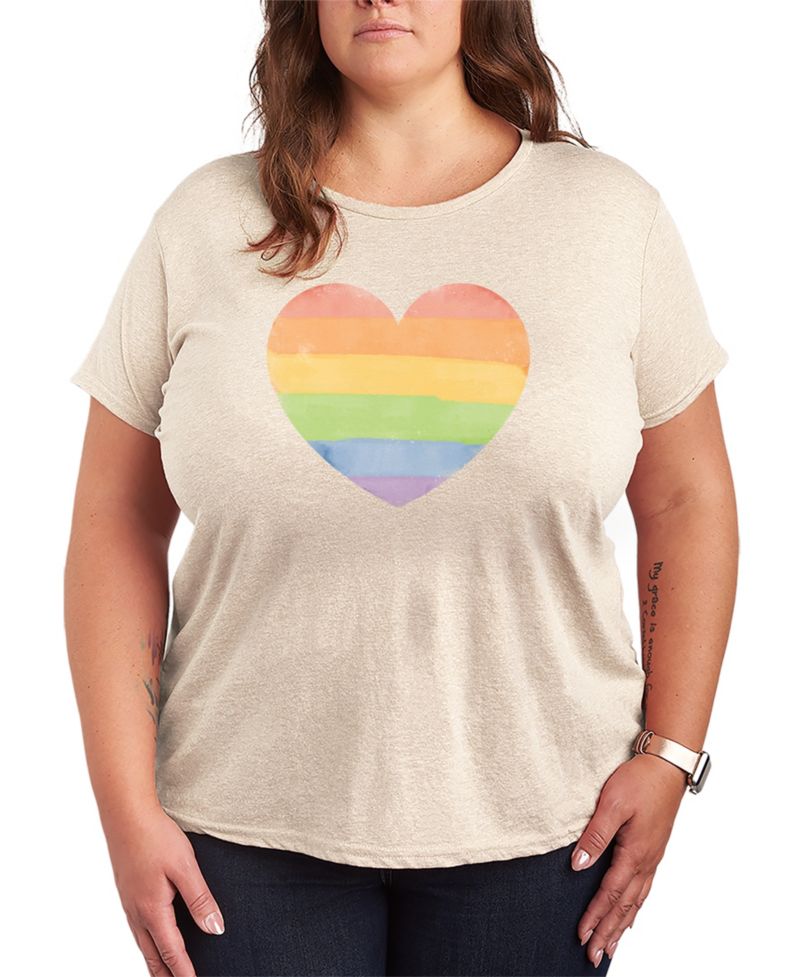 Plus Size Instant Message Rainbow Heart Vintage Faded Short-Sleeve Graphic T-Shirt