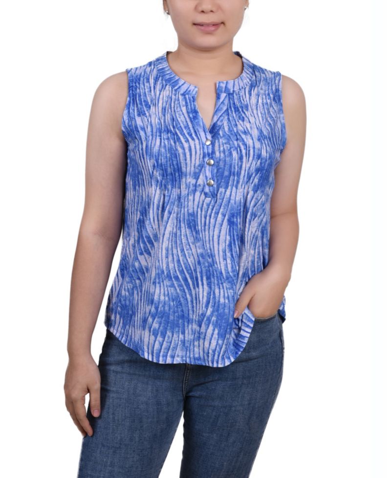 Petite Sleeveless Jacquard Y-neck Top