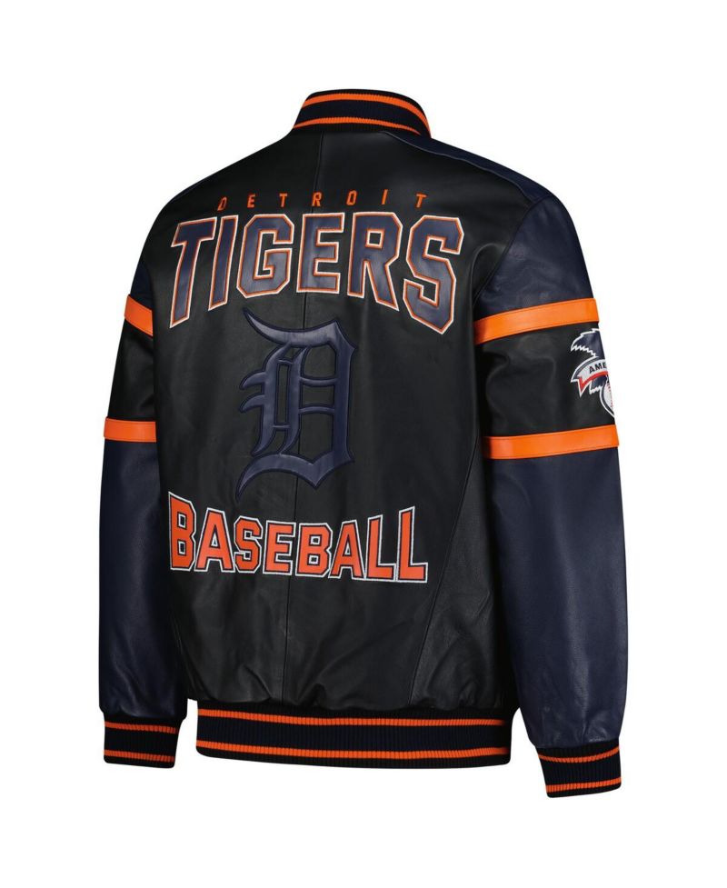 Men's Black Detroit Tigers Full-Zip Leather Varsity Jacket